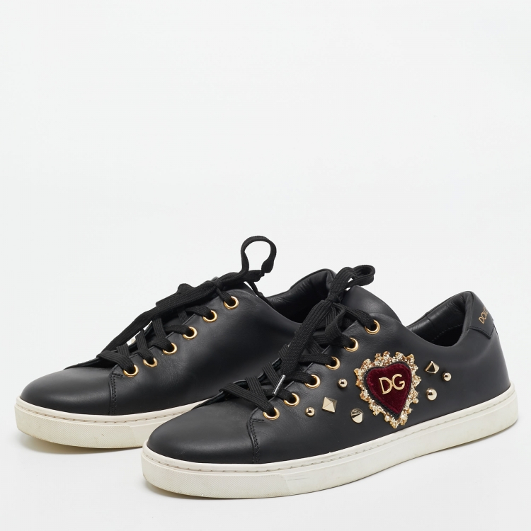 Pre Owned Dolce & Gabbana Black Leather Heart Low Top Sneakers Size 37