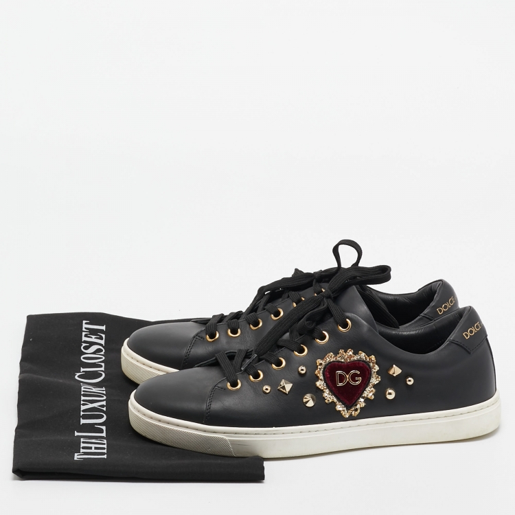 Pre Owned Dolce & Gabbana Black Leather Heart Low Top Sneakers Size 37