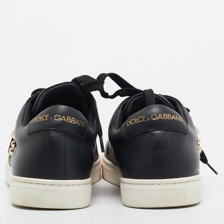 Pre Owned Dolce & Gabbana Black Leather Heart Low Top Sneakers Size 37