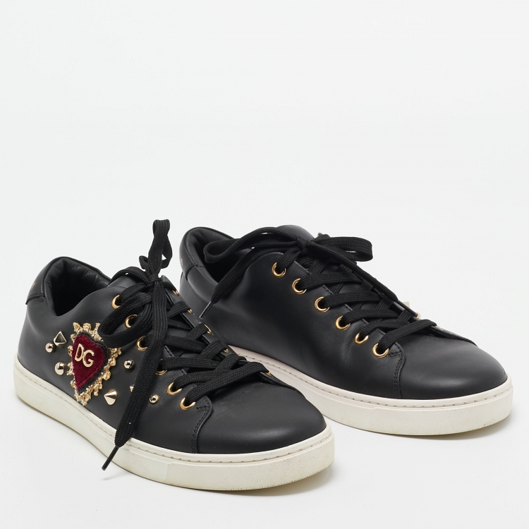 Pre Owned Dolce & Gabbana Black Leather Heart Low Top Sneakers Size 37