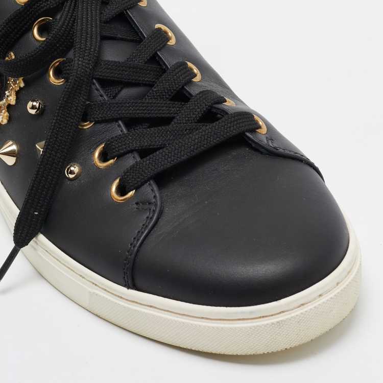 Pre Owned Dolce & Gabbana Black Leather Heart Low Top Sneakers Size 37