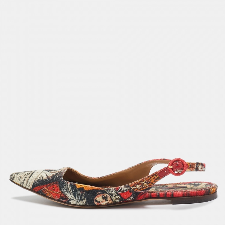 Pre Owned Dolce & Gabbana Multicolor Artistic Print Canvas Slingback Flats Size 39.5