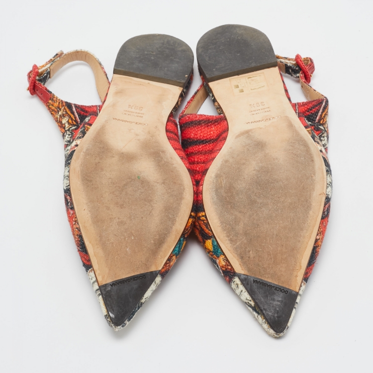 Pre Owned Dolce & Gabbana Multicolor Artistic Print Canvas Slingback Flats Size 39.5