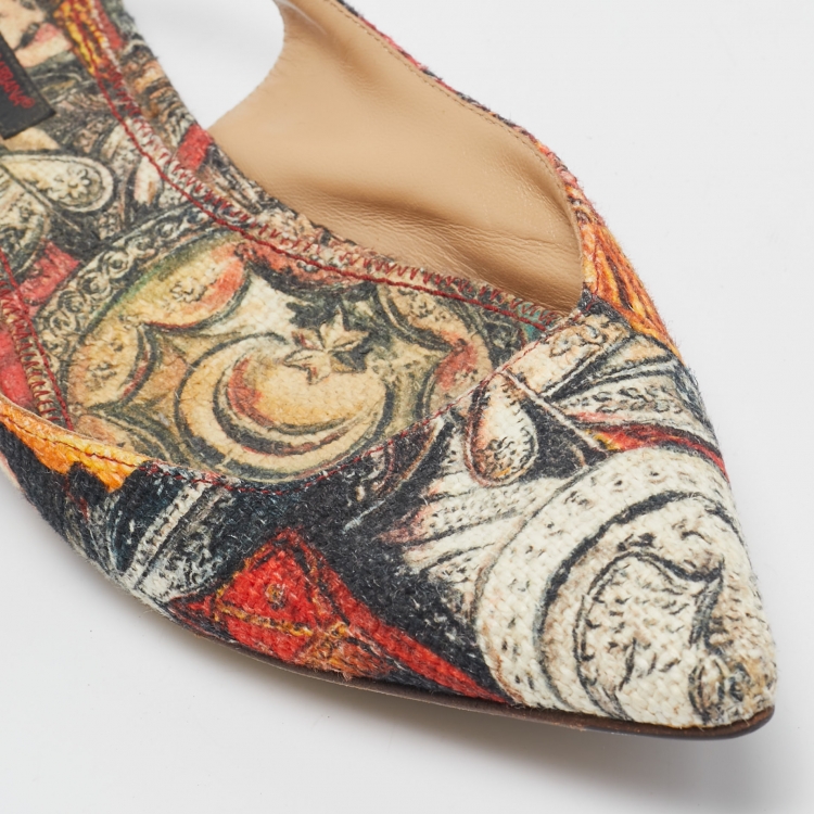 Pre Owned Dolce & Gabbana Multicolor Artistic Print Canvas Slingback Flats Size 39.5