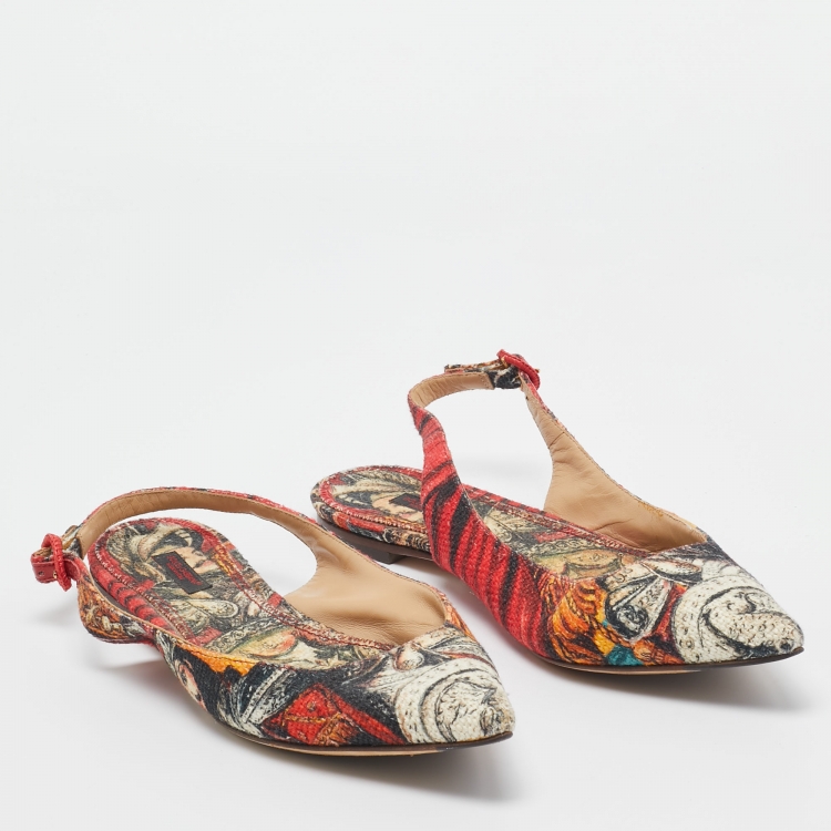 Pre Owned Dolce & Gabbana Multicolor Artistic Print Canvas Slingback Flats Size 39.5
