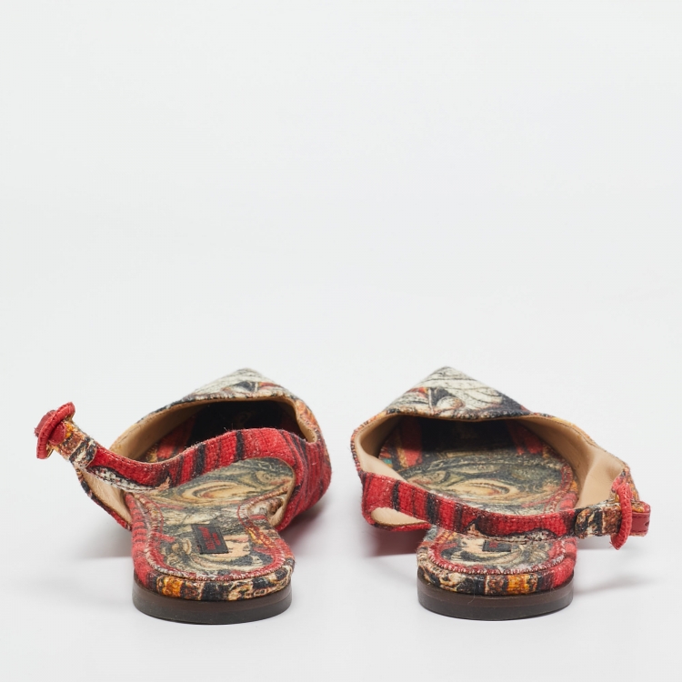 Pre Owned Dolce & Gabbana Multicolor Artistic Print Canvas Slingback Flats Size 39.5