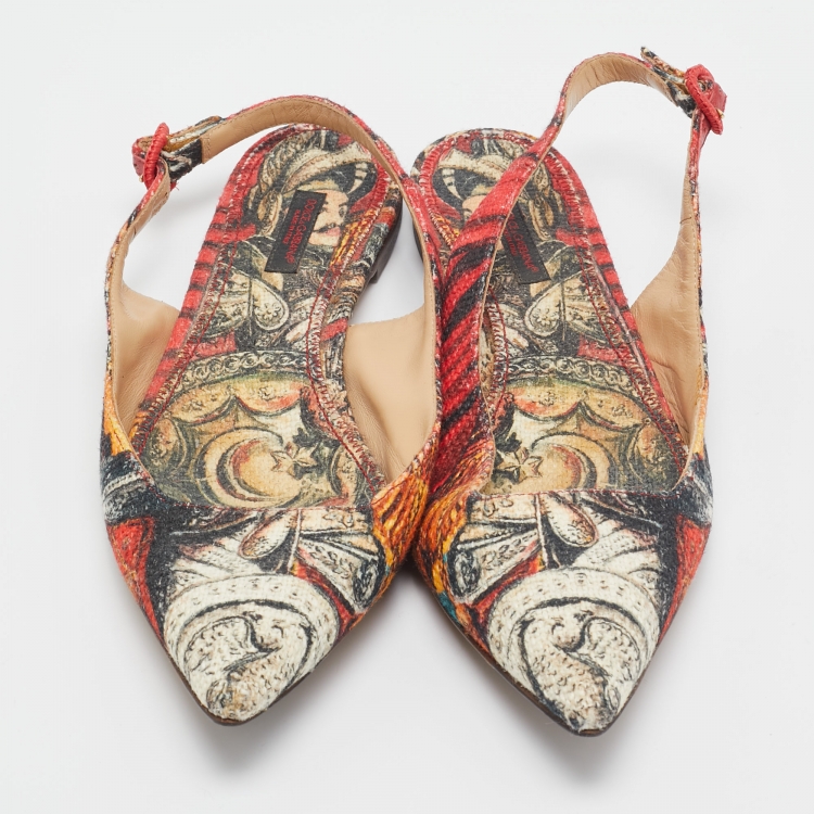 Pre Owned Dolce & Gabbana Multicolor Artistic Print Canvas Slingback Flats Size 39.5