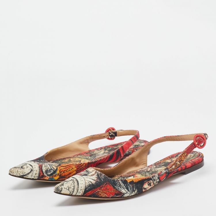 Pre Owned Dolce & Gabbana Multicolor Artistic Print Canvas Slingback Flats Size 39.5