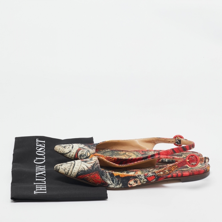 Pre Owned Dolce & Gabbana Multicolor Artistic Print Canvas Slingback Flats Size 39.5