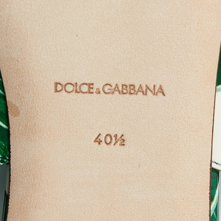 Pre Owned Dolce & Gabbana Green/White Banana Leaf-Print Patent Leather Slingback Flats Size 40.5
