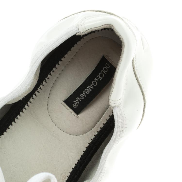 Pre Owned Dolce and Gabbana White Leather Lace Up Scrunch Ballet Flats Size 37.5
