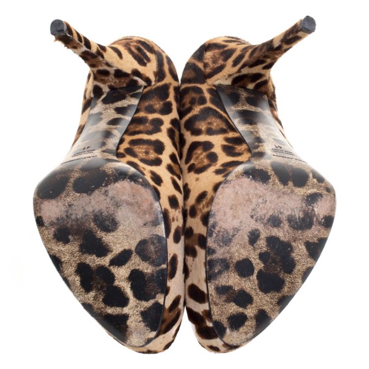 Pre Owned Dolce and Gabbana Brown Leopard Print Calf Hair Platform Pumps Size 41