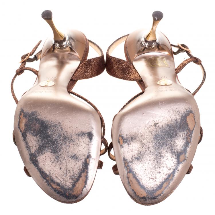 Pre Owned Dolce and Gabbana Metallic Bronze Suede Strappy Sandals Size 37.5