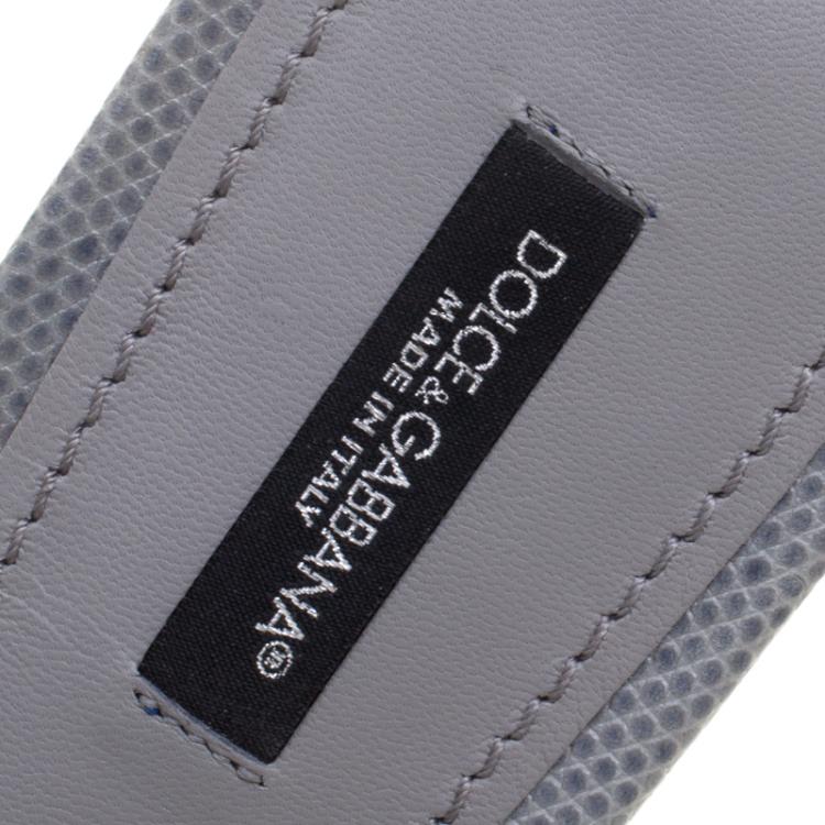 Pre Owned Dolce and Gabbana Grey Lizard Leather Flat Slides Size 38.5