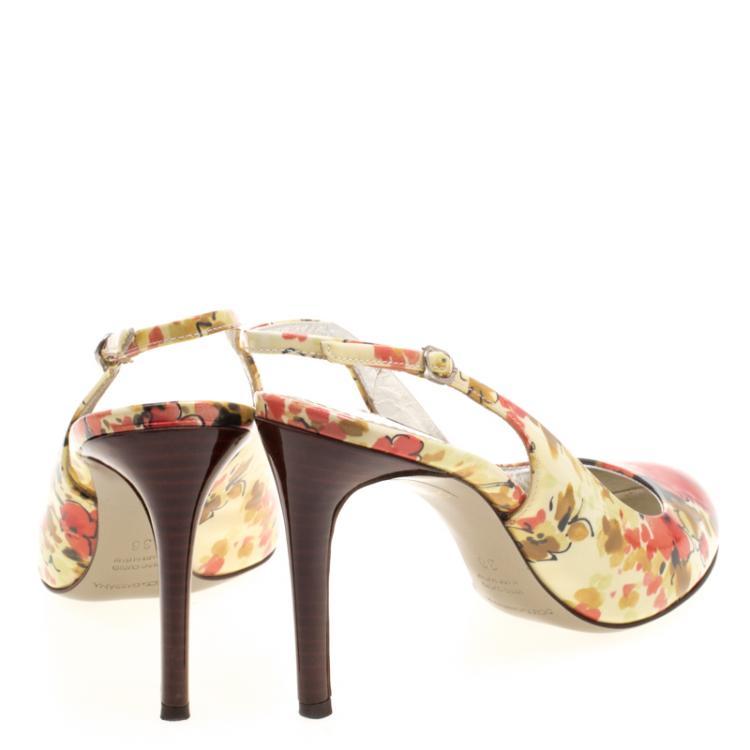 Pre Owned Dolce & Gabbana Floral Print Patent Leather Slingback Sandals Size 36