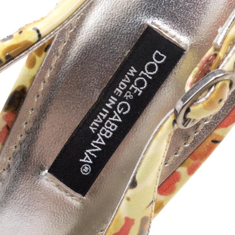 Pre Owned Dolce & Gabbana Floral Print Patent Leather Slingback Sandals Size 36