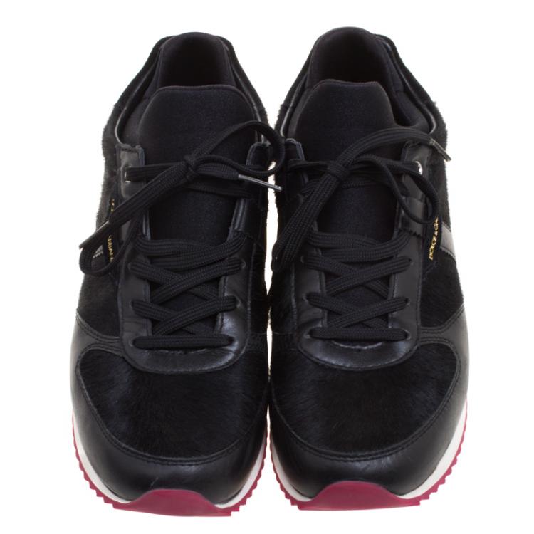 Pre Owned Dolce and Gabbana Black Leather And Pony Hair Nigeria Sneakers Size 39