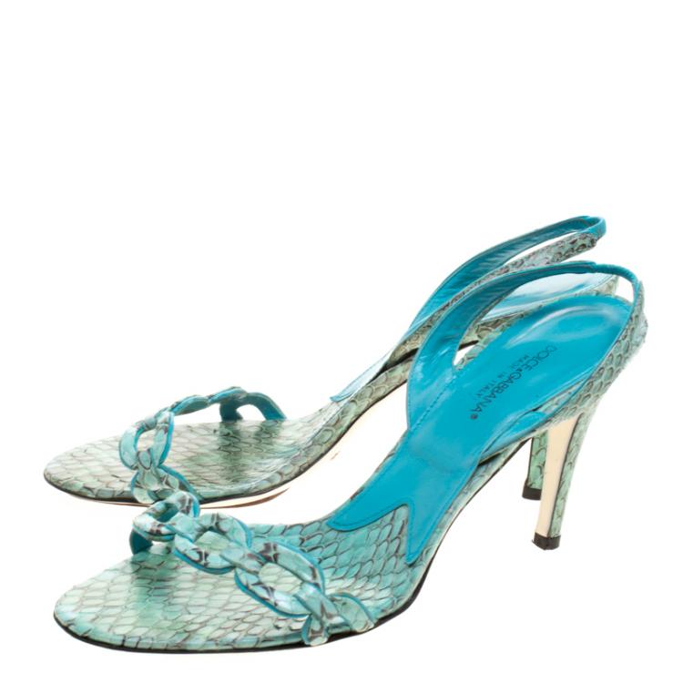 Pre Owned Dolce and Gabbana Persian Green Python Slingback Sandals Size 38.5