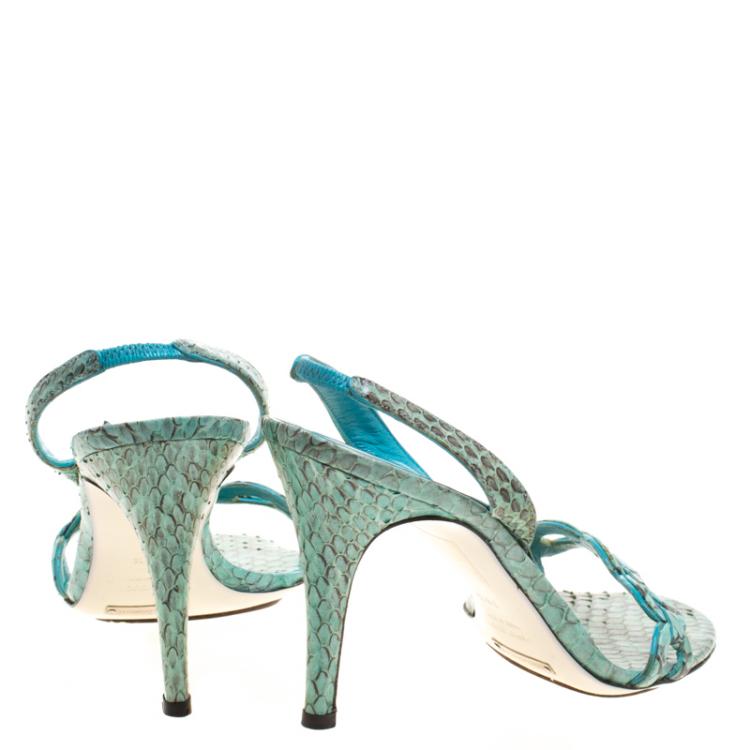 Pre Owned Dolce and Gabbana Persian Green Python Slingback Sandals Size 38.5