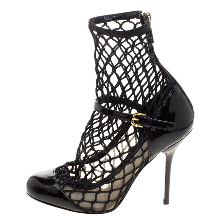 Pre Owned Dolce and Gabbana Black Mesh/Net and Patent Leather Pumps Size 37.5