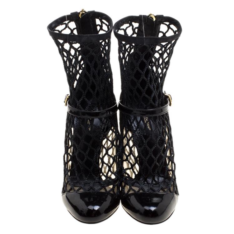Pre Owned Dolce and Gabbana Black Mesh/Net and Patent Leather Pumps Size 37.5