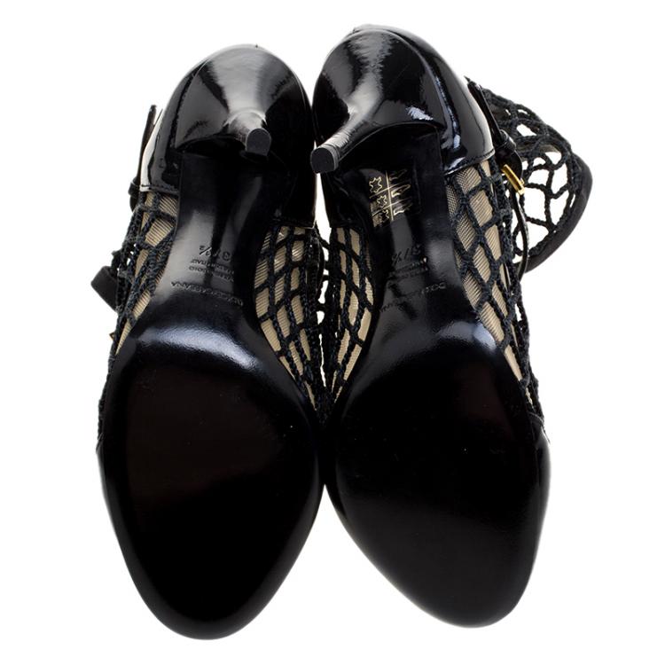 Pre Owned Dolce and Gabbana Black Mesh/Net and Patent Leather Pumps Size 37.5