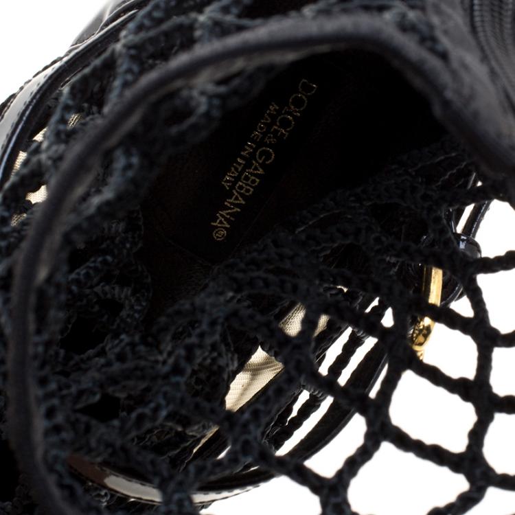 Pre Owned Dolce and Gabbana Black Mesh/Net and Patent Leather Pumps Size 37.5