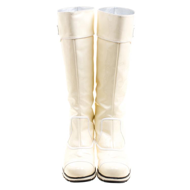 Pre Owned Dolce and Gabbana Cream Patent Leather Knee Boots Size 41
