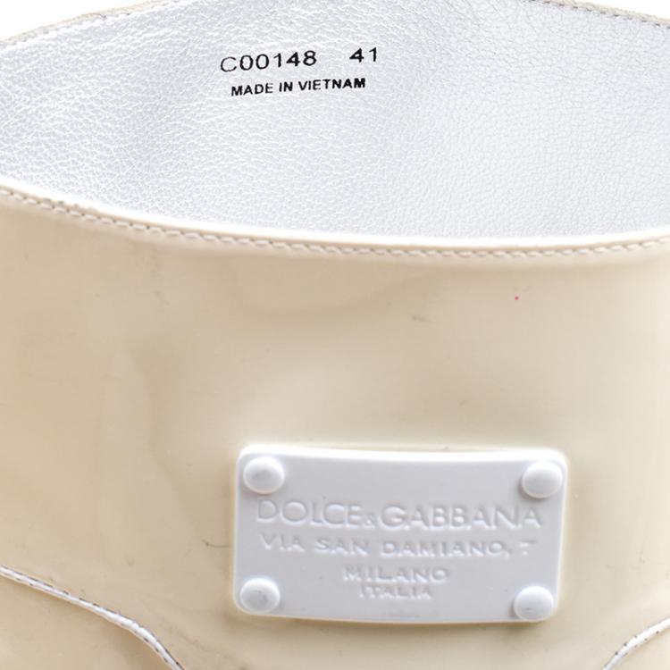 Pre Owned Dolce and Gabbana Cream Patent Leather Knee Boots Size 41