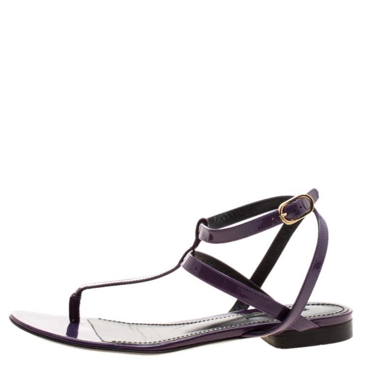 Pre Owned Dolce and Gabbana Purple Patent Leather Flat Thong Sandals Size 37