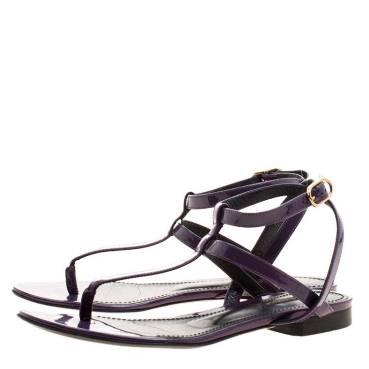 Pre Owned Dolce and Gabbana Purple Patent Leather Flat Thong Sandals Size 37