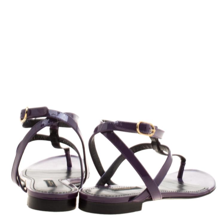 Pre Owned Dolce and Gabbana Purple Patent Leather Flat Thong Sandals Size 37