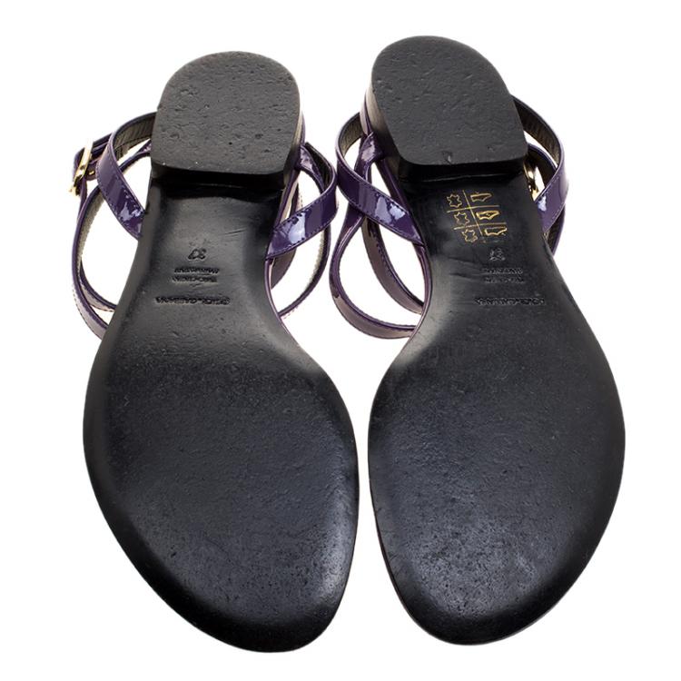 Pre Owned Dolce and Gabbana Purple Patent Leather Flat Thong Sandals Size 37