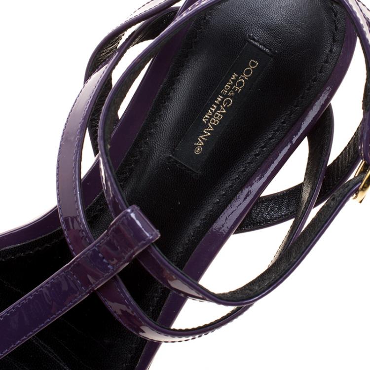Pre Owned Dolce and Gabbana Purple Patent Leather Flat Thong Sandals Size 37