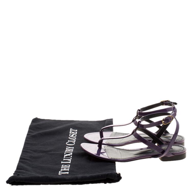 Pre Owned Dolce and Gabbana Purple Patent Leather Flat Thong Sandals Size 37