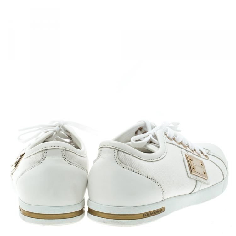 Pre Owned Dolce and Gabbana White Canvas and Leather Sneakers Size 38