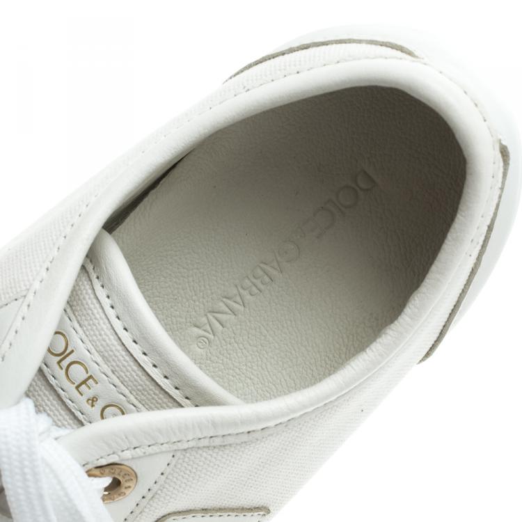 Pre Owned Dolce and Gabbana White Canvas and Leather Sneakers Size 38