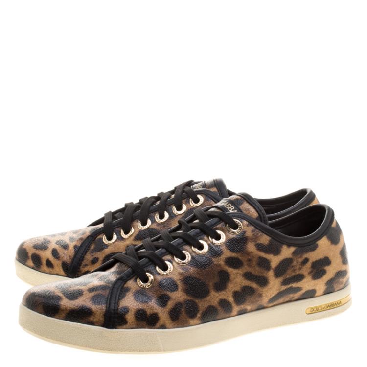 Pre Owned Dolce and Gabbana Brown Leopard Print Coated Canvas Low Top Sneakers Size 38