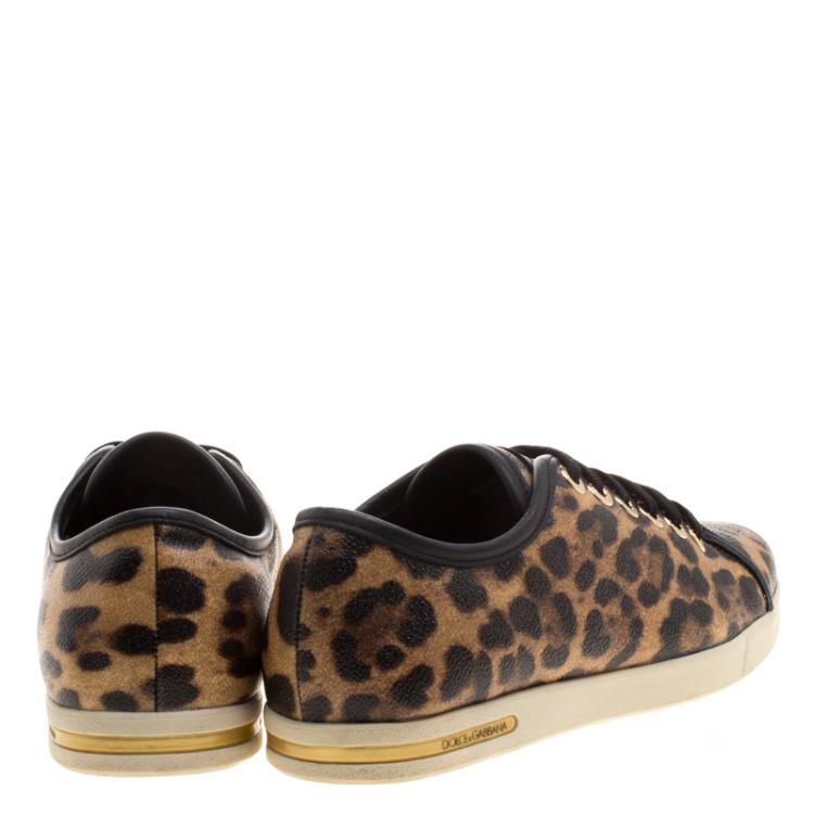 Pre Owned Dolce and Gabbana Brown Leopard Print Coated Canvas Low Top Sneakers Size 38