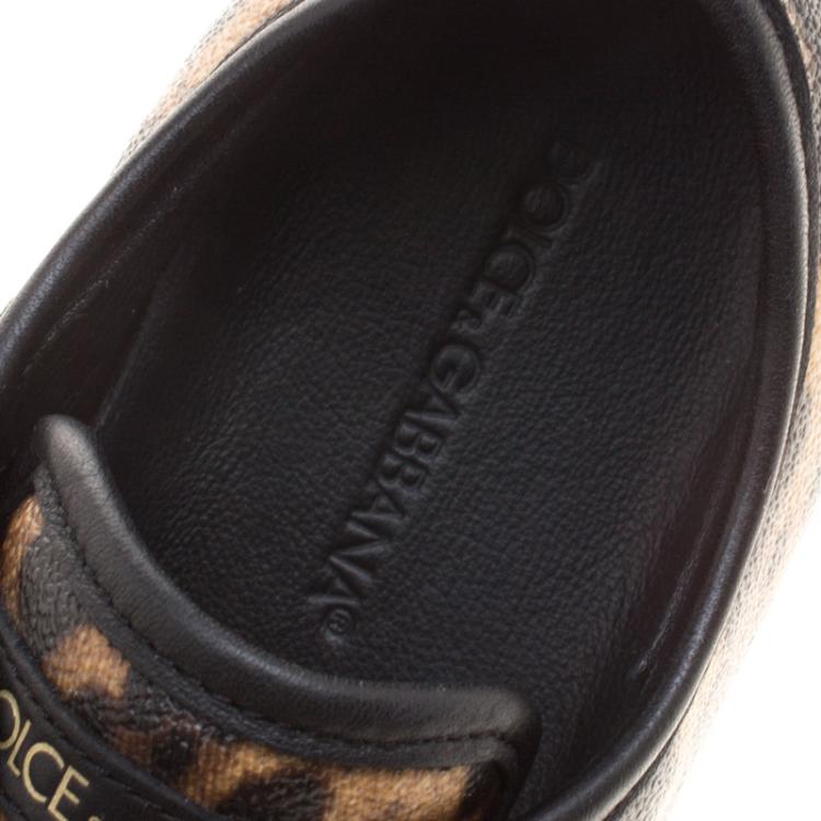Pre Owned Dolce and Gabbana Brown Leopard Print Coated Canvas Low Top Sneakers Size 38