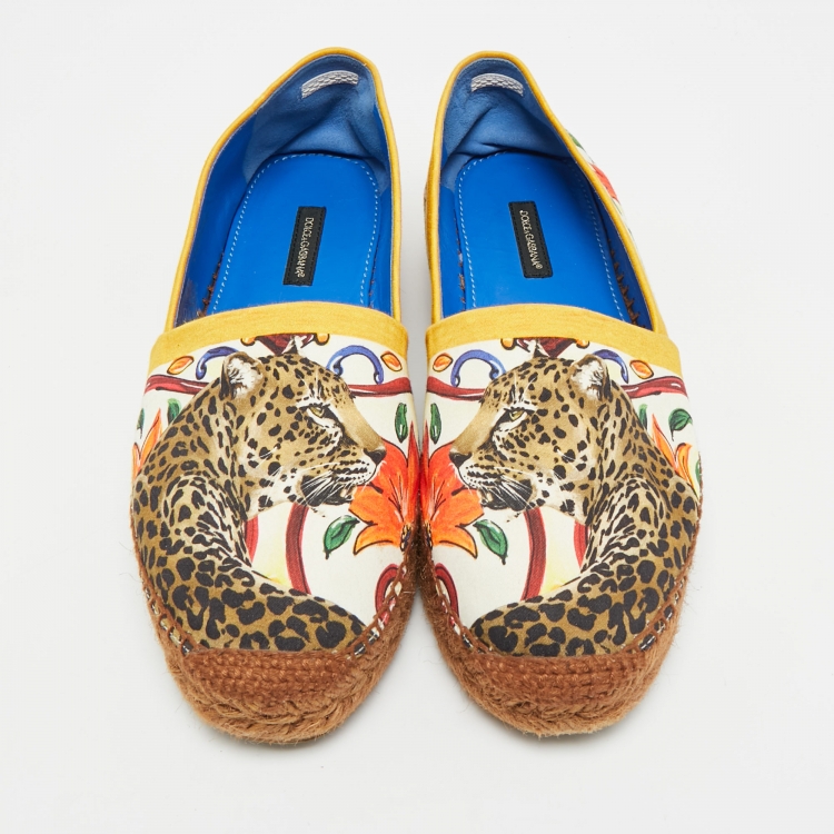 Pre Owned Dolce & Gabbana Size 38 Multicolor Floral Printed Fabric Espadrille Flats