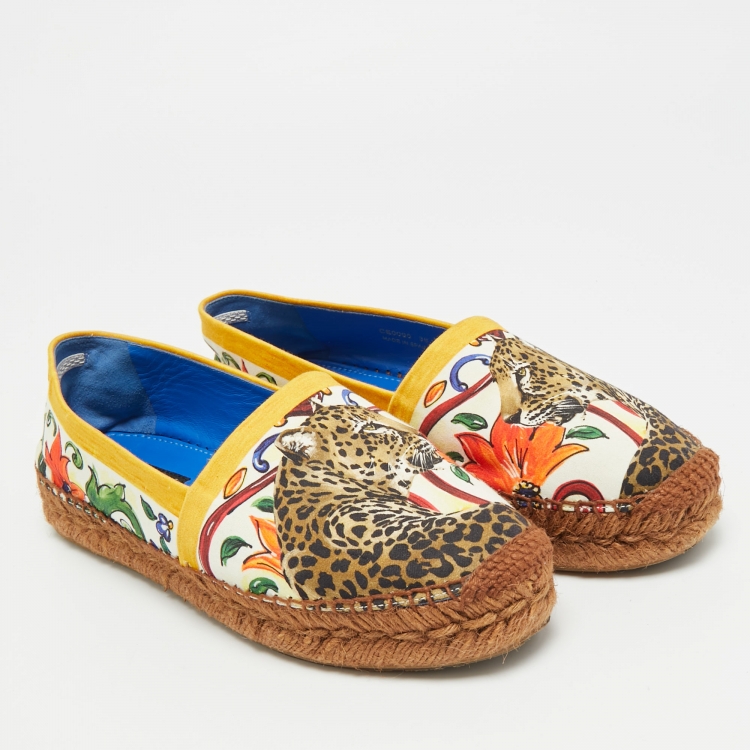 Pre Owned Dolce & Gabbana Size 38 Multicolor Floral Printed Fabric Espadrille Flats