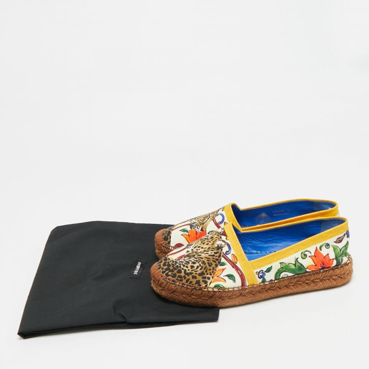 Pre Owned Dolce & Gabbana Size 38 Multicolor Floral Printed Fabric Espadrille Flats