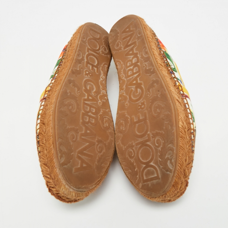 Pre Owned Dolce & Gabbana Size 38 Multicolor Floral Printed Fabric Espadrille Flats