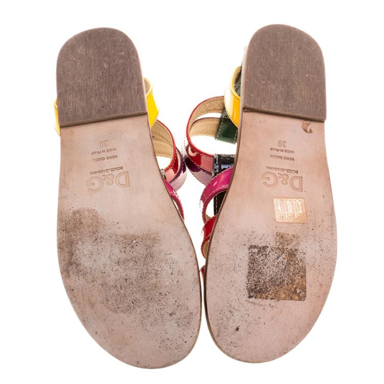 Pre Owned Dolce and Gabbana Multicolor Patent Leather Gladiator Flat Sandals Size 39