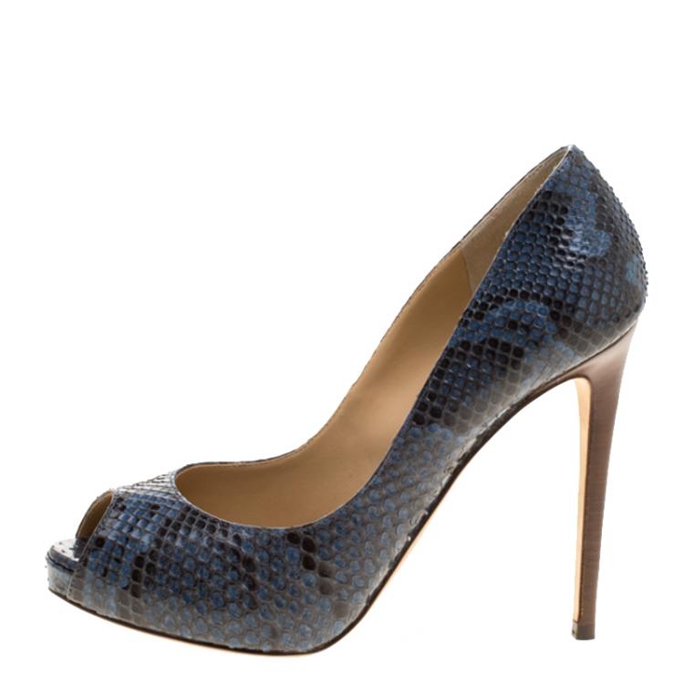 Pre Owned Dolce & Gabbana Blue Python Leather Peep Toe Pumps Size 37