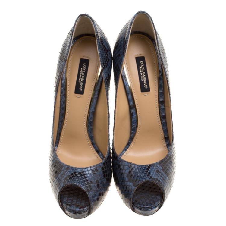 Pre Owned Dolce & Gabbana Blue Python Leather Peep Toe Pumps Size 37