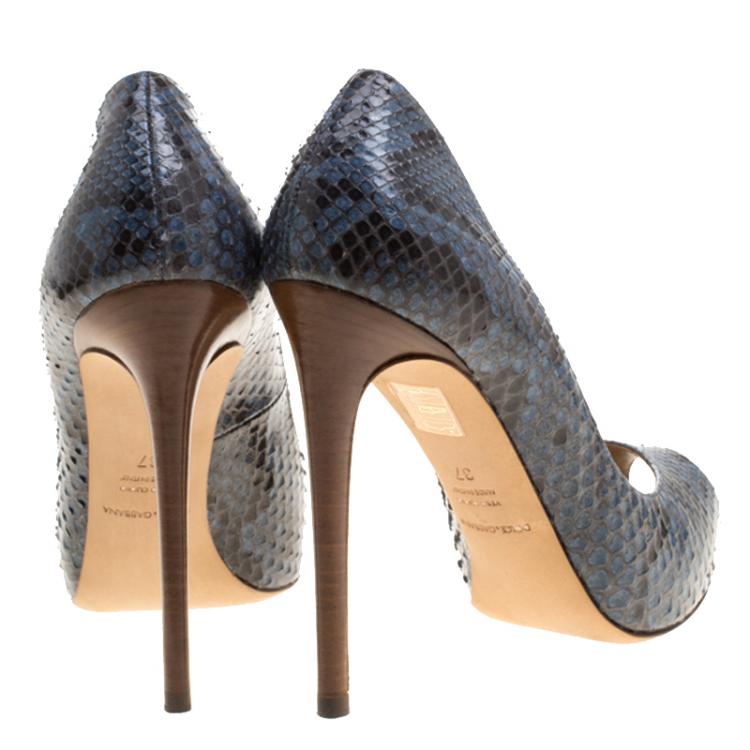 Pre Owned Dolce & Gabbana Blue Python Leather Peep Toe Pumps Size 37