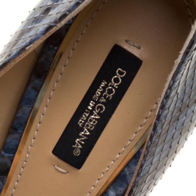 Pre Owned Dolce & Gabbana Blue Python Leather Peep Toe Pumps Size 37