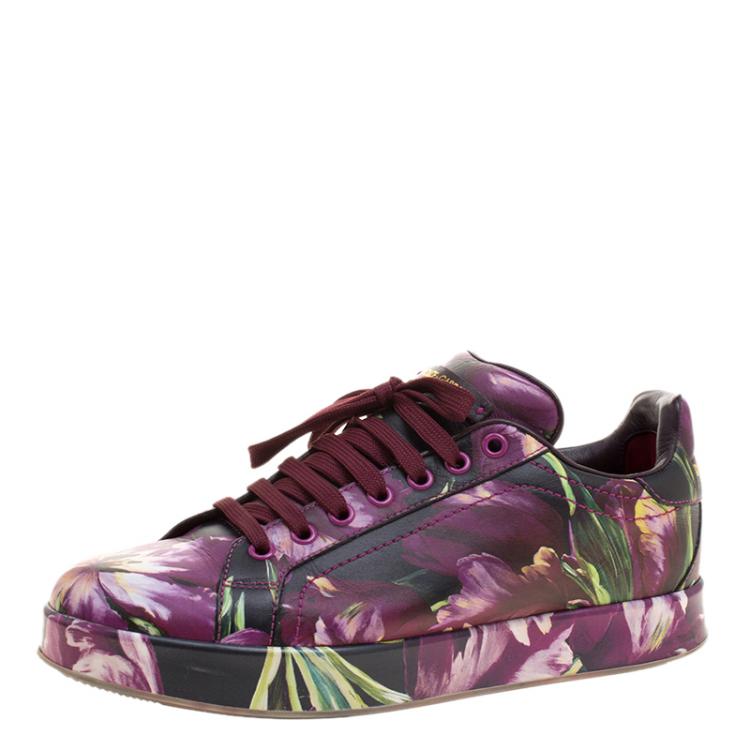 Pre Owned Dolce and Gabbana Multicolor Floral Print Leather Sneakers Size 38.5